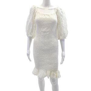 Waimari Womens Embroidered Hem Off Shoulder Puff Sleeve Dress White Size S